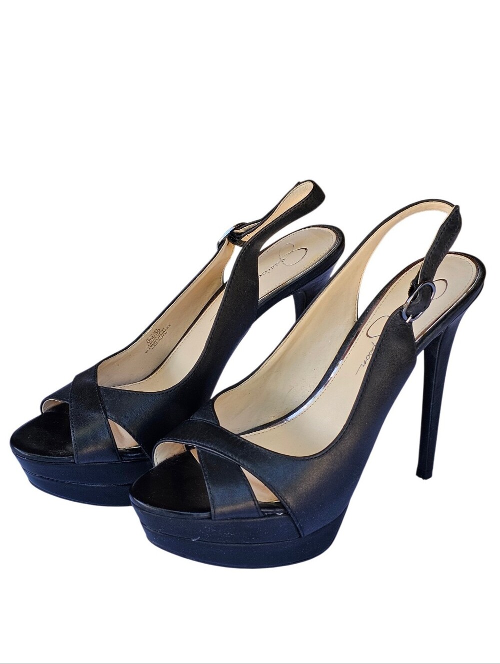Jessica Simpson Black Slingback Platform Peep-Toe Heels